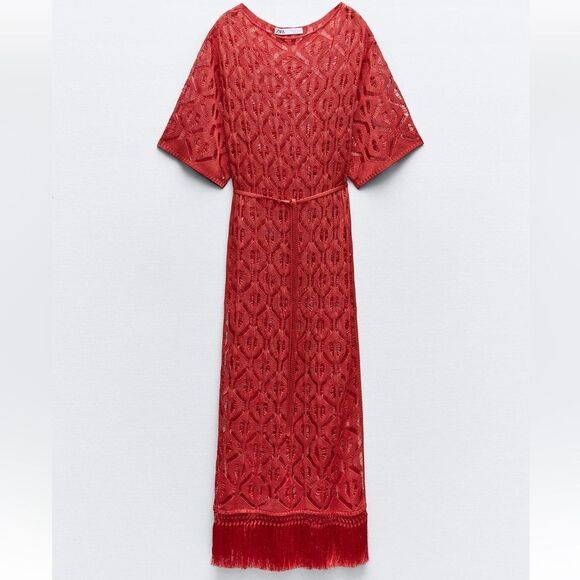 Zara long fringed open knit tunic - Picture 6 of 8